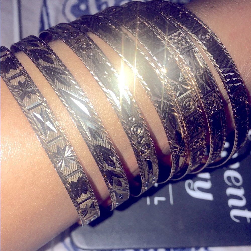 18k solid gold 7 days bangles set - Picture 2 of 9